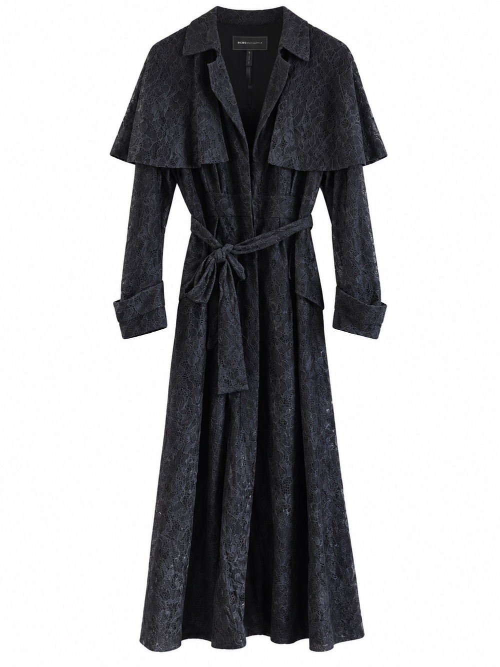 BCBGMAXAZRIA NWT Black Lace Trench Coat Duster Belted Long Jacket